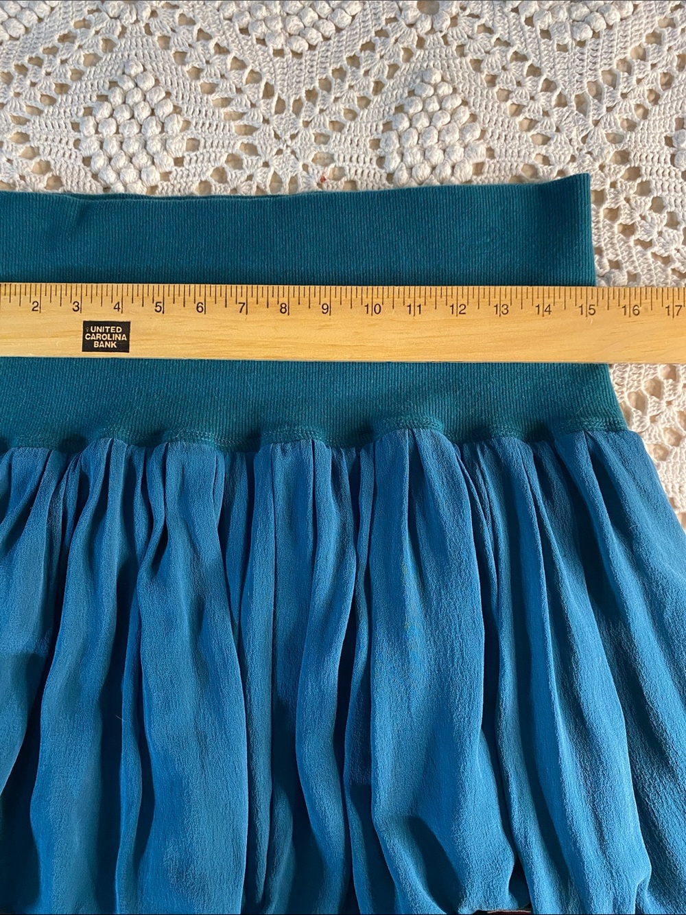 teal Free People ruffle mini skirt with a striped hem size large - Picture 6 of 8